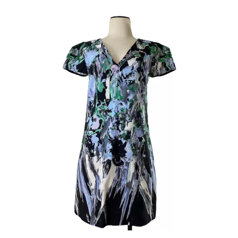 Milly Chloe Dress Painted Floral Sheath V Neck